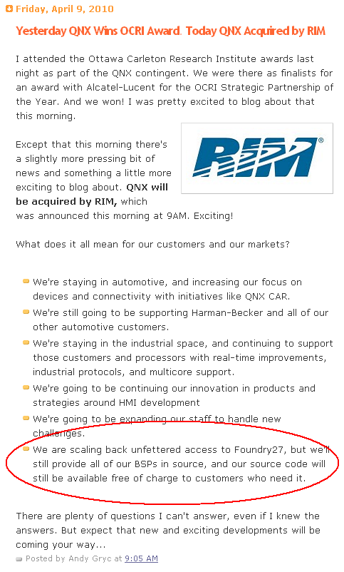 QNX RIM merger announce